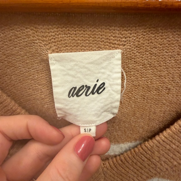 Aerie V-Neck Sweater in Tan and White Stripes - Picture 2 of 2